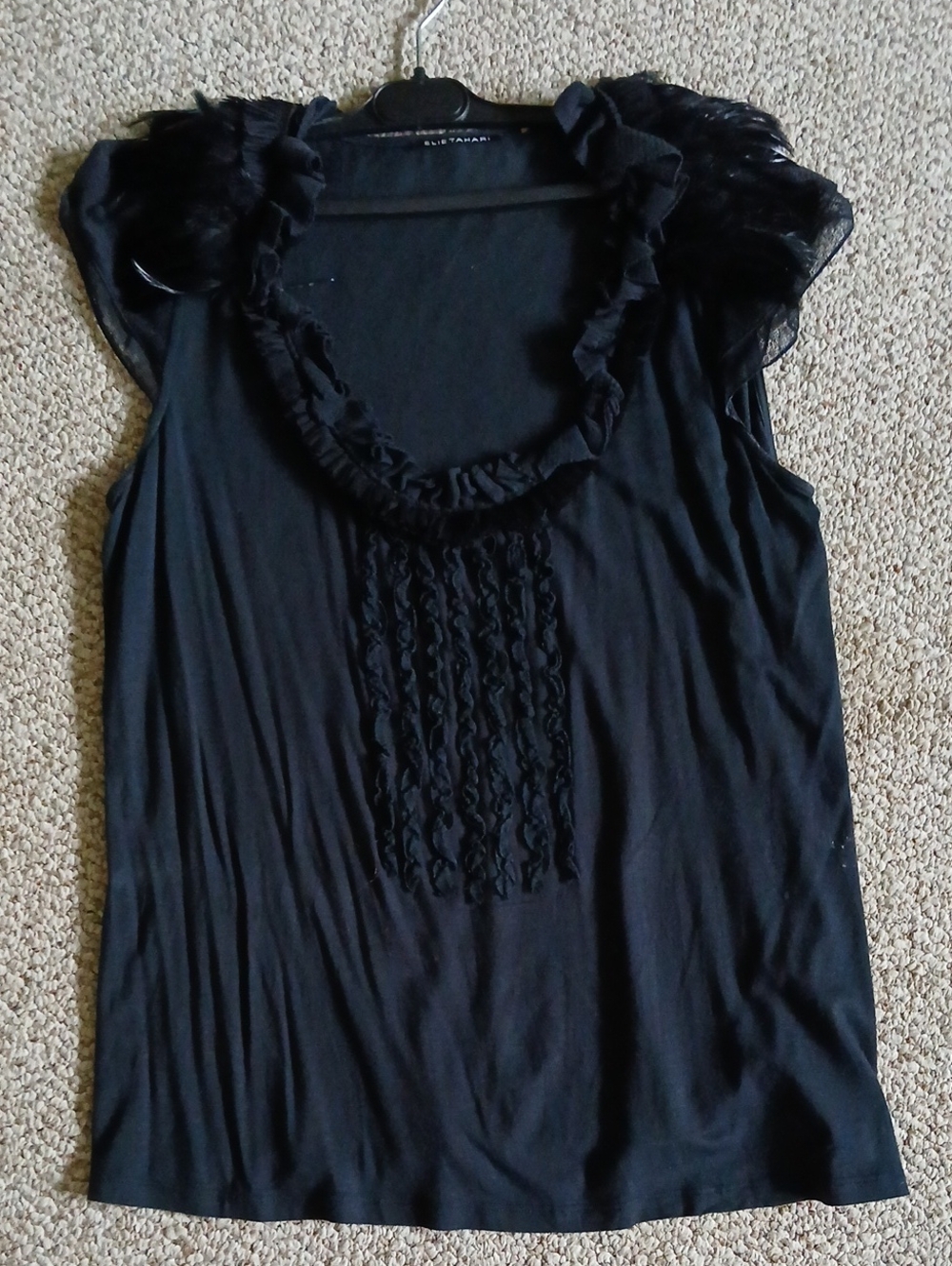 Elie Tahari Black Ruffle-Trim Cap Sleeve Camisole